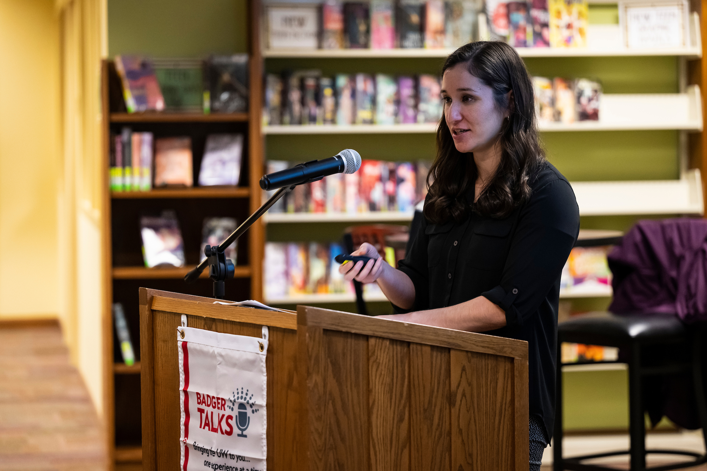 Woman presenting at podium