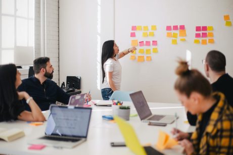 People brainstorming with sticky notes