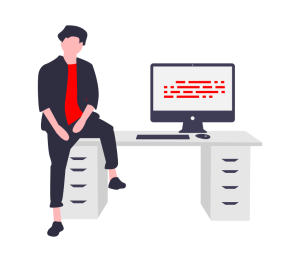 Illustration of person sitting on desk