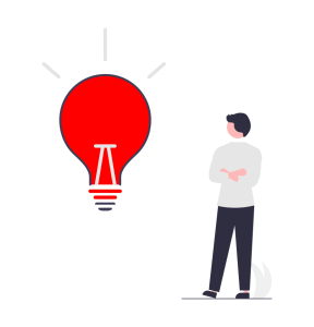 Stylized Badger red light bulb and man, representing an idea