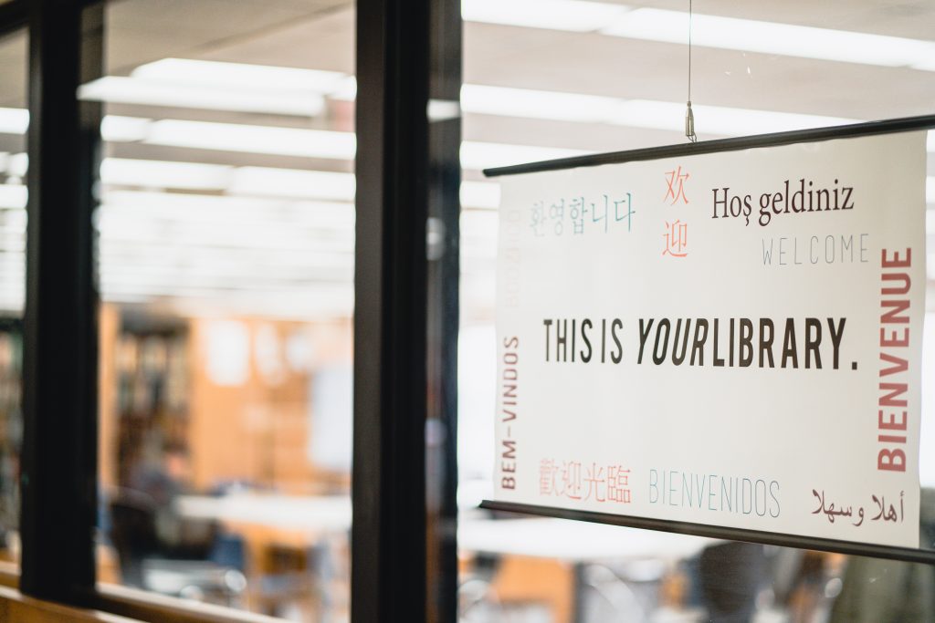 Sign outside library