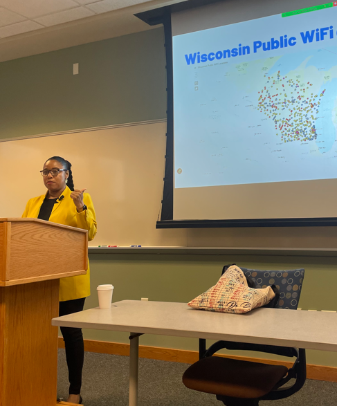 Brandy McNeil speaking to group