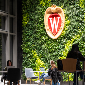 Green wall with Wisconsin W crest