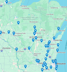 Map of Wisconsin with libraries