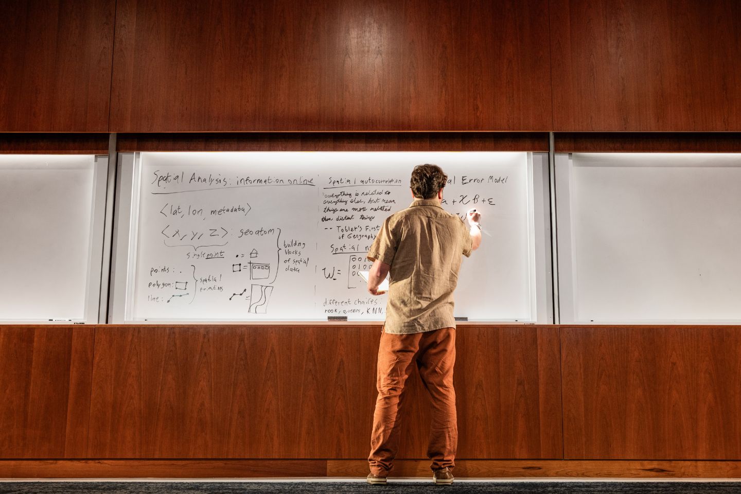 Professor writing on whiteboard