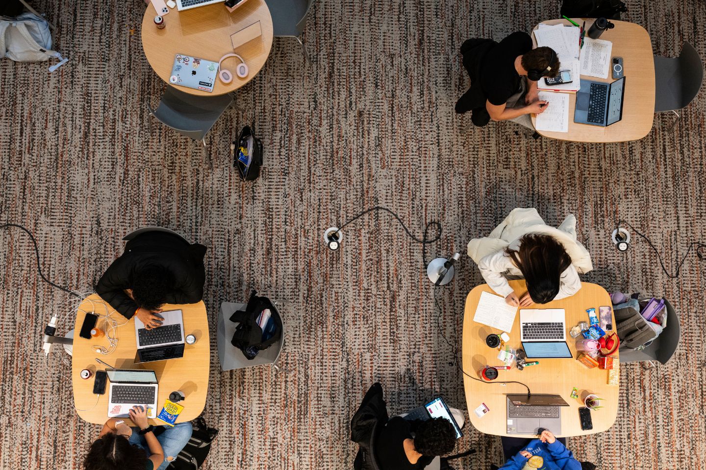 Students studying from above